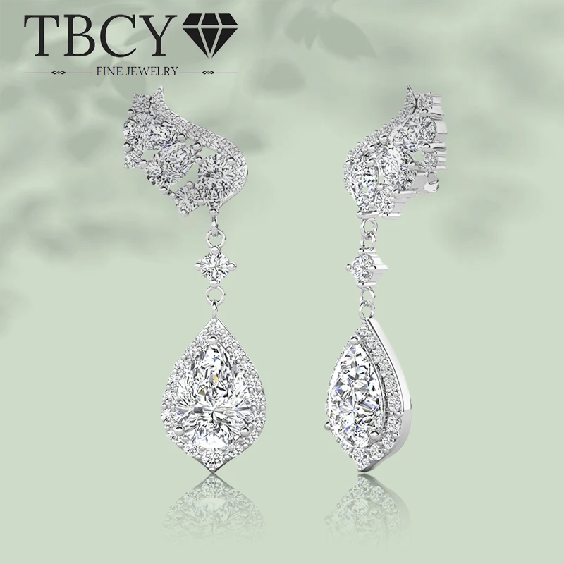TBCYD 6*9MM Pear Cut Moissanite Dangling Earrings for Women Silver 925 Sparkle Wing-Shaped Luxury 18k plated Engagement Jewelry