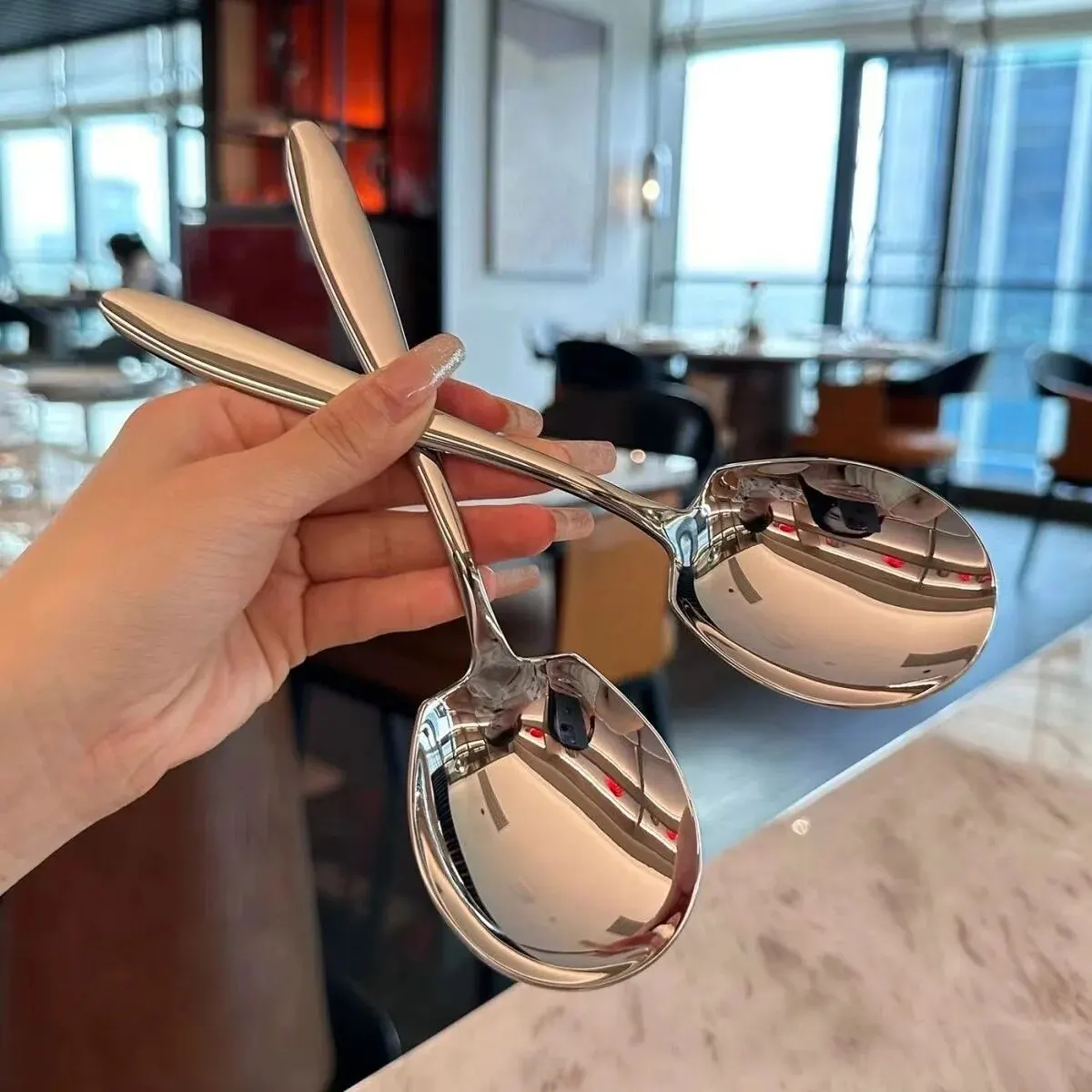 Stainless Steel Divided Soup Spoon Public Spoon Buffet For Home Kitchen Restaurant Hotel Buffet Catering Serving Spoon 1pc