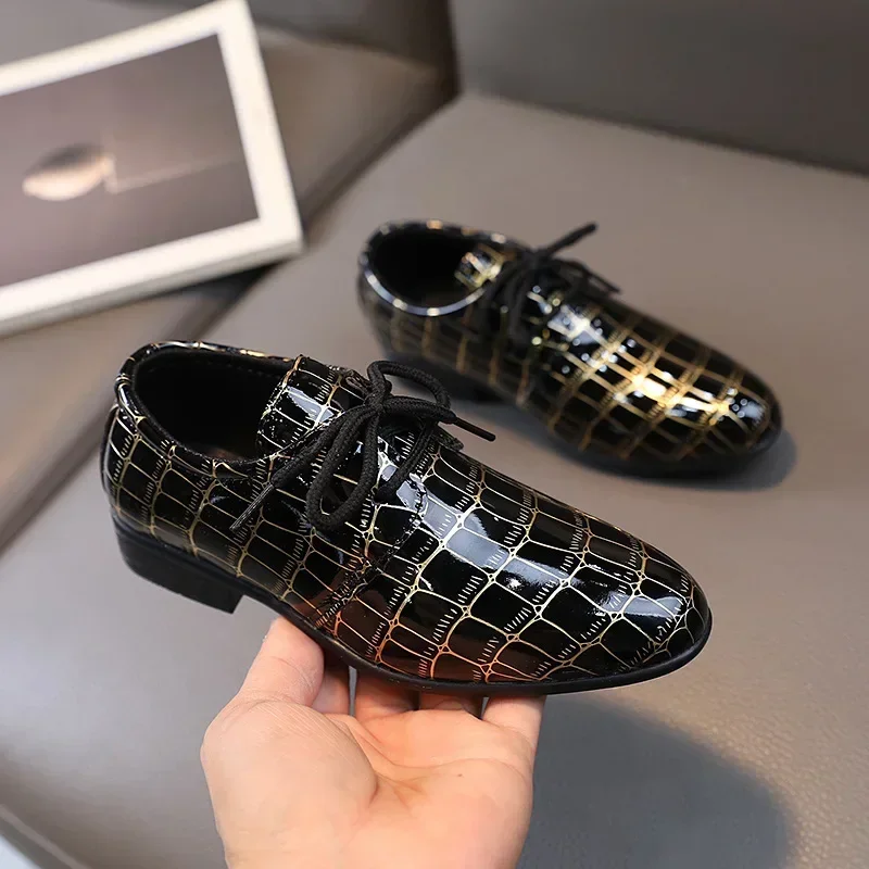 Fashion Boys Performance Leather Shoes for Students Wedding Kids Causal Black Flats Non-slip Children's School Uniform Shoes