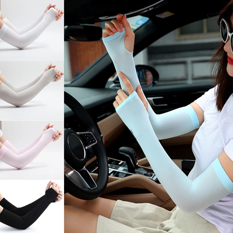 Fashion Women Elbow Gloves Fingerless Gloves Half Finger Gloves Sunscreen Arm Sleeves Ice Sleeves Sunscreen Gloves Summer Ice Silk Sun Protection Arm Covers Long Fingerless Gloves Wrist Arm Sleeves Accessories Gift
