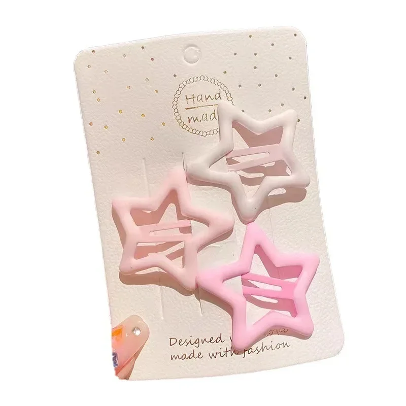 Hair Accessories 3pcs Girls Fashion Coffee Color Geometric Stars Ornament Pink Hair Clips Adult Sweet Hairpins