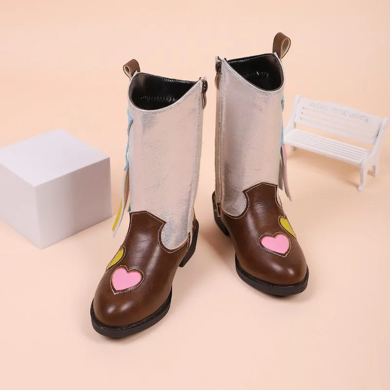 Girls High Boots Bohemian Style Kids Princess Riding Boots Side Zipper 2025 Autumn Winter New Children Mid-calf Boots Versatile