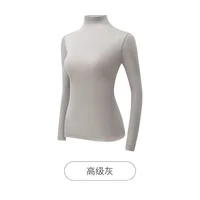 Haut de beauté en peau pour femmes, col empilé, col haut, manches longues, haute élasticité, sous-vêtements thermiques sans couture, chemise de Base pour femmes 4