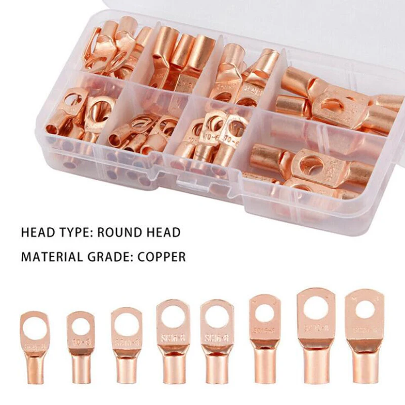 Assorted Conectores de Fio Elétrico Car Copper Tube Lug Battery Starter Cabo Welding Kit Terminais Crimp 60 Pcs por Caixa