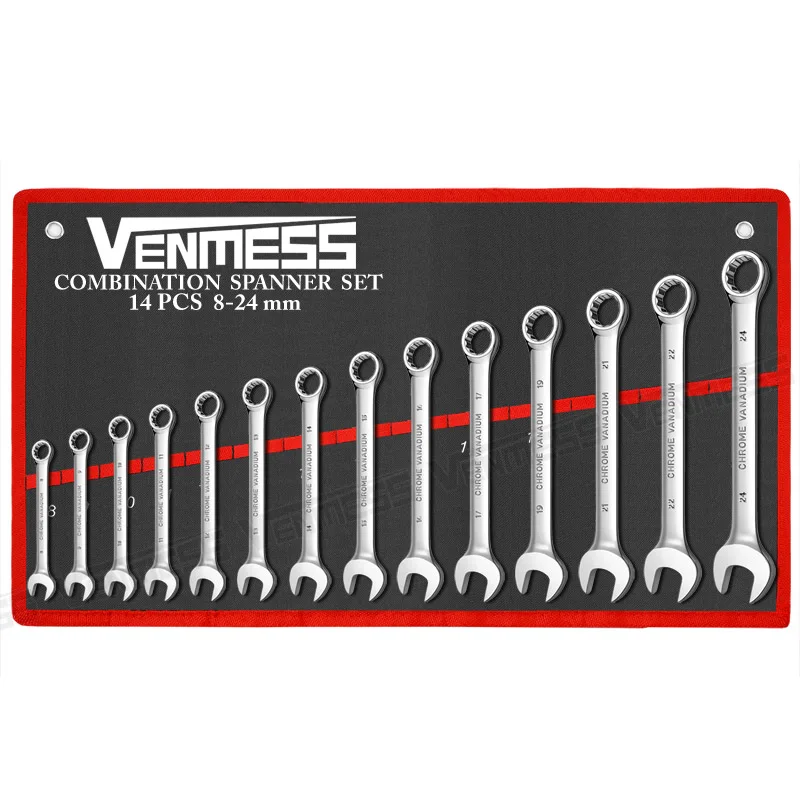 Metric Combination Wrench Set ,Chrome Vanadium Steel 12 Points Box and Open Ends Spanner Set for Mechanics With Storage Pouch