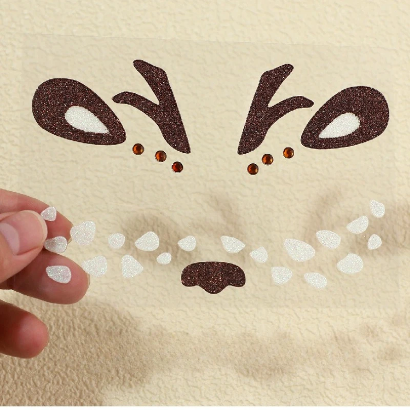 Glitter Christmas Party Face Stickers Cute Elk Animal Face Stickers Christmas Face Decoration Xmas Navidad New Year Decoration