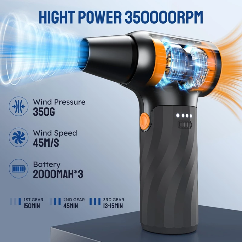FUFU Compressed Air Duster Mini Blower Turbo Fan 130000RPM-Cordless Air Duster Blower For Car Dry Keyboard PC Computer