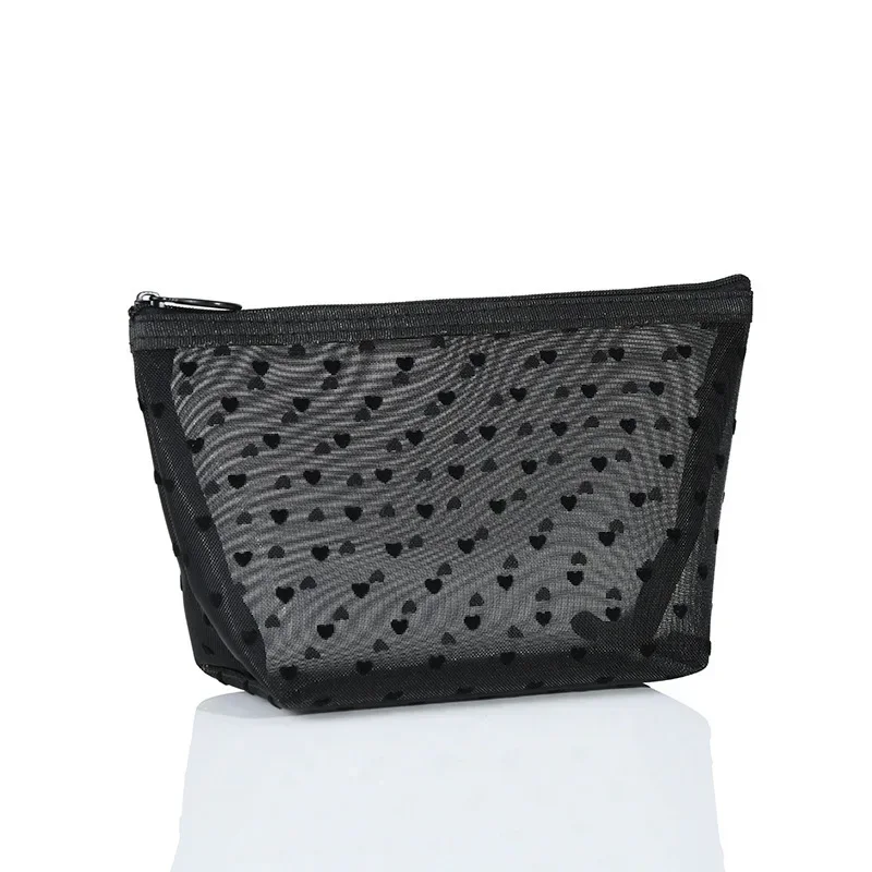 1PCS Transparent Make Up Bag for Women Girl Travel Storage Wash Bag Makeup Organizer Case Pouch  Love Heart Mesh Cosmetic Bag 5