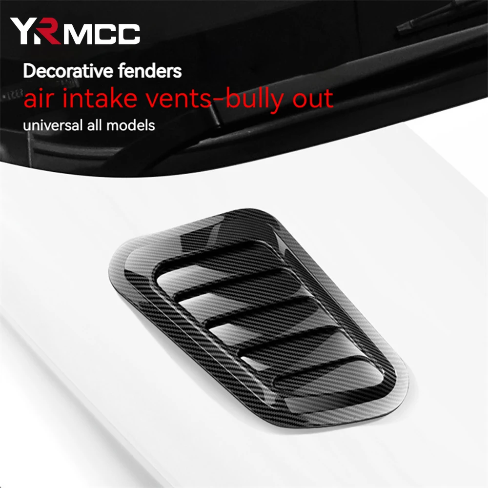 Hood Scoop Stickers 2PCS Universal Car Tuning Hood Carbon Fiber Air Flow Intake Decoration Hood Scoop Bonnet Vent Cover Stickers Decoration Styling