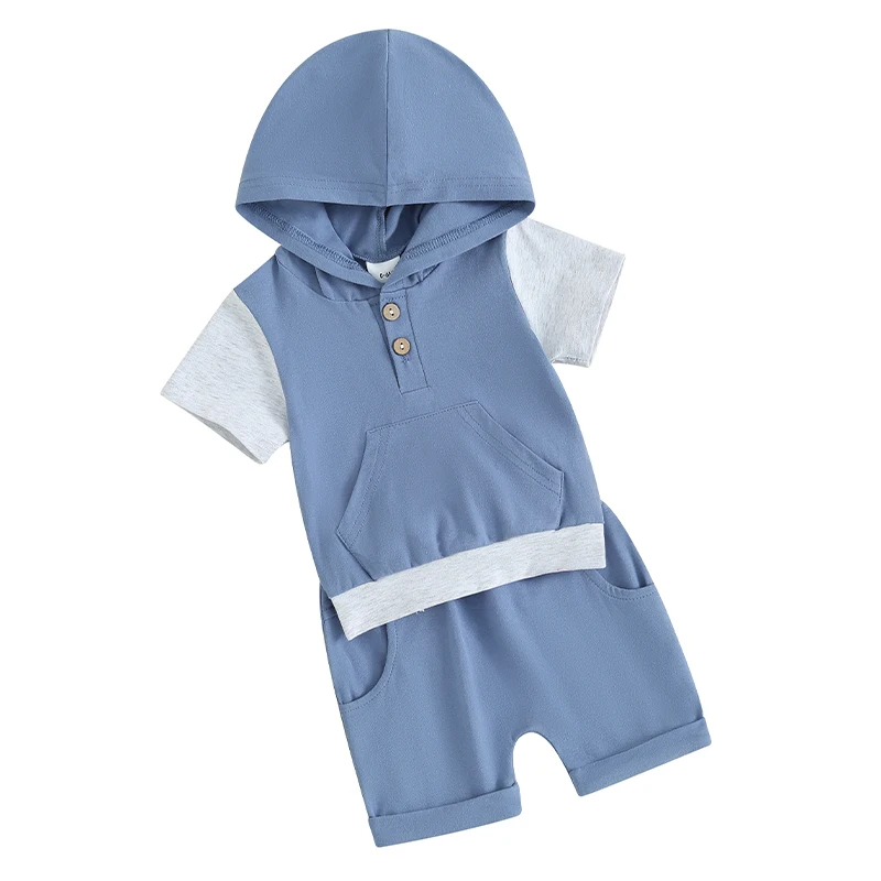 Infant Baby Boy Summer Clothes Contrast Color Short Sleeve Hoodie