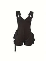 Ruffle Deep V Neck Summer Romper Sexy Bow Tie Short Jumpsuit Women Sleeveless Casual Playsuit Overalls Rompers - Image 3