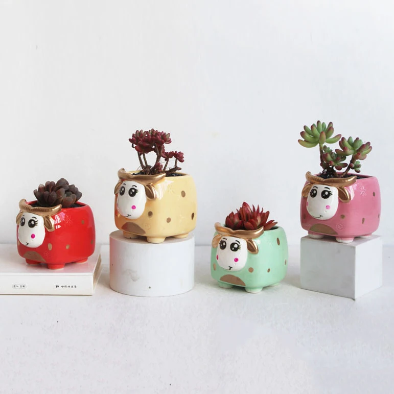 

Милый горшок для цветов в виде коровы, семейный керамический горшок, домашний декор, настольные украшения, бонсай, фотография