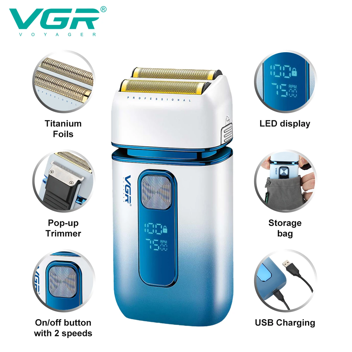 VGR 026 آلة قطع الشعر عالية الجودة Vgr مجموعة كليب...