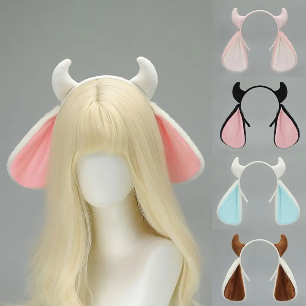 Lolita Flauschiges Ziegenhorn und Ohr-Stirnband – Plüschtier-Ohr-Haarband für Karneval, Cosplay, Kawaii-Kostümzubehör, Party-Requisiten