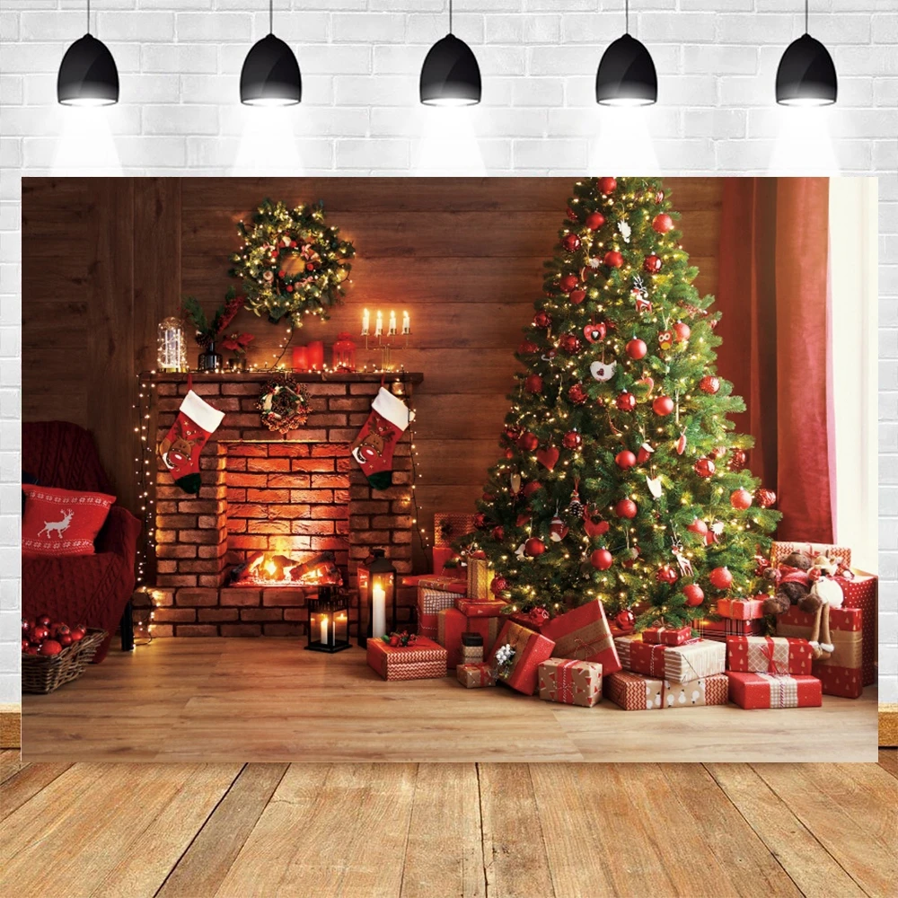 Fondos De Navidad Fondo Navidad 3x2m - Escena Chimenea Con Árbol Y Regalos  | Para Fotos Y Fiestas Telón Chimenea Navideña, image size:1000x1000