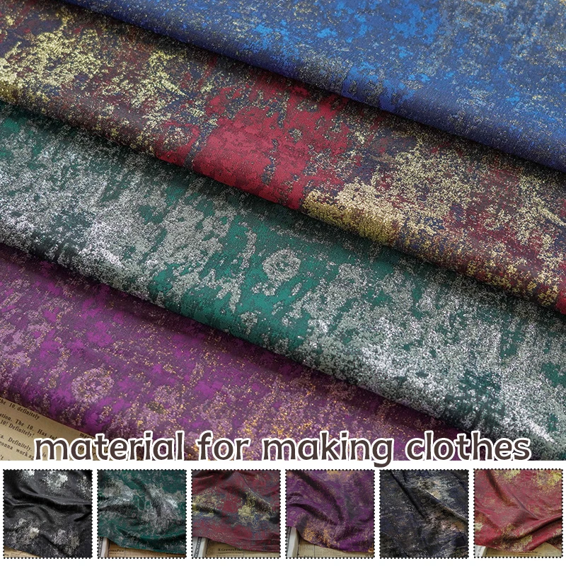 

1x1.7m Gilt Brocade Satin Abstract Retro Ink Jacquard Fabric For Sewing Clothing Dress Curtain DIY Needlework Material