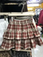 High Waist Plaid Cake ort Skirt for plus Size Women Spring Summer New Sle f Body Skirt with Lace Hemline College Sle - Image 2