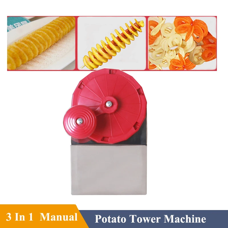 3 In 1 Manual Stainless Steel Potato Machine Twisted Chips Potato Slicer Spiral Cutter French Fry Spiral Cutting Tools