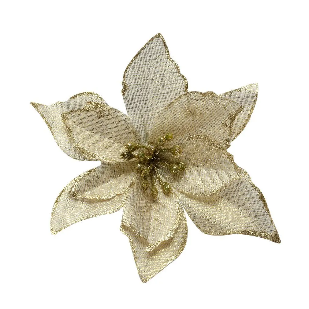 24Pcs Christmas Decoration Cloth Flower Glitter Fake Flowers Christmas