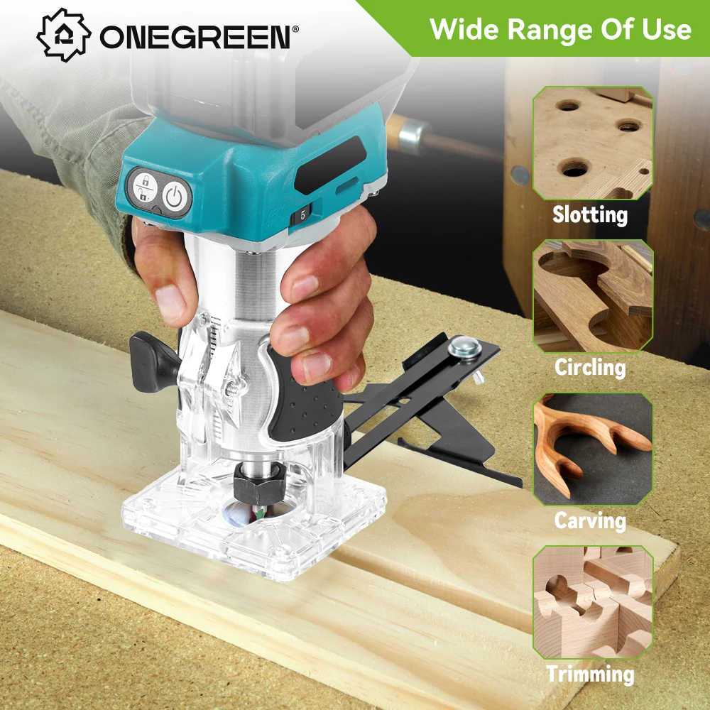 5 Speeds Brushless Electric Hand Trimmer 1600W Cordless Wood Router Woodworking Engraving Slotting for 21V 18V Battery