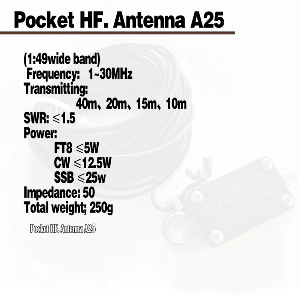 Pocket HF Antenna A25 1-30Mhz Shortwave Antenna Wideband End-fed Halfwave Antenn