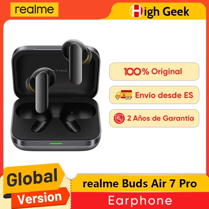 Versión Global realme Buds Air 7 Pro Auriculares Inalámbricos 53dB Cancelación de Ruido en Tiempo Real 11+6mm Dual-DAC Driver Al Live Translator