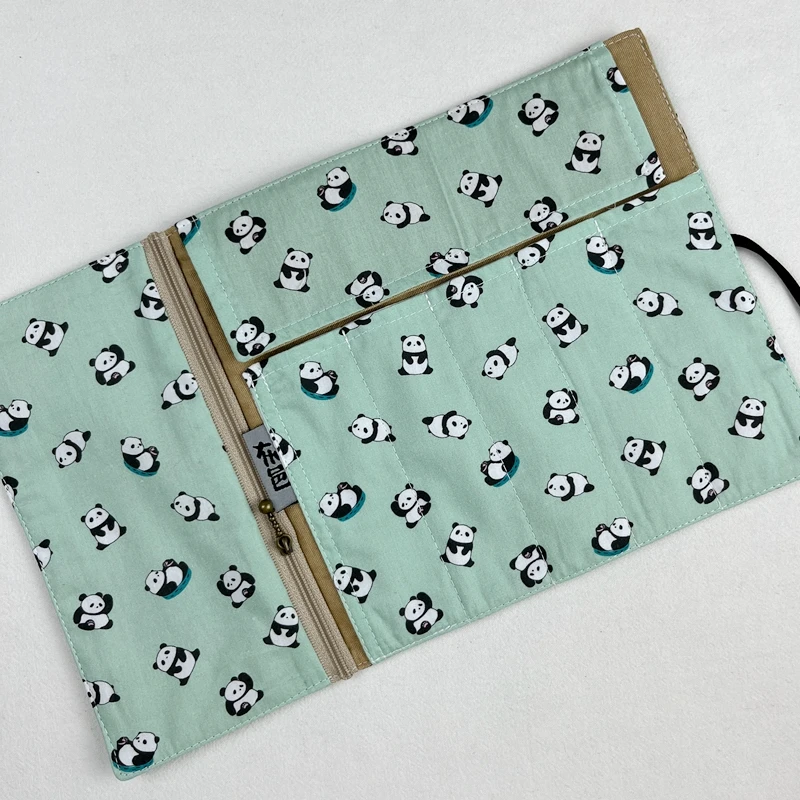 새로운 그린 팬더 패브릭 펜 커튼 대용량 펜 가방 문구 보관 가방 펜 가방 휴대용 펜 커튼