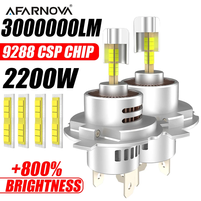 3000000LM 360도 H4 LED 자동차 헤드라이트 전구 6000K 화이트 캔버스 2200W CSP 터보 팬 상하향등 LED 램프 플러그 앤 플레이