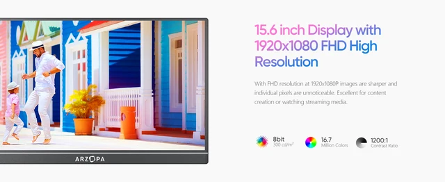 ARZOPA Monitor portátil y soporte para tableta, monitor portátil FHD de  14.0 pulgadas 1080P y combinación de soporte de monitor portátil plegable