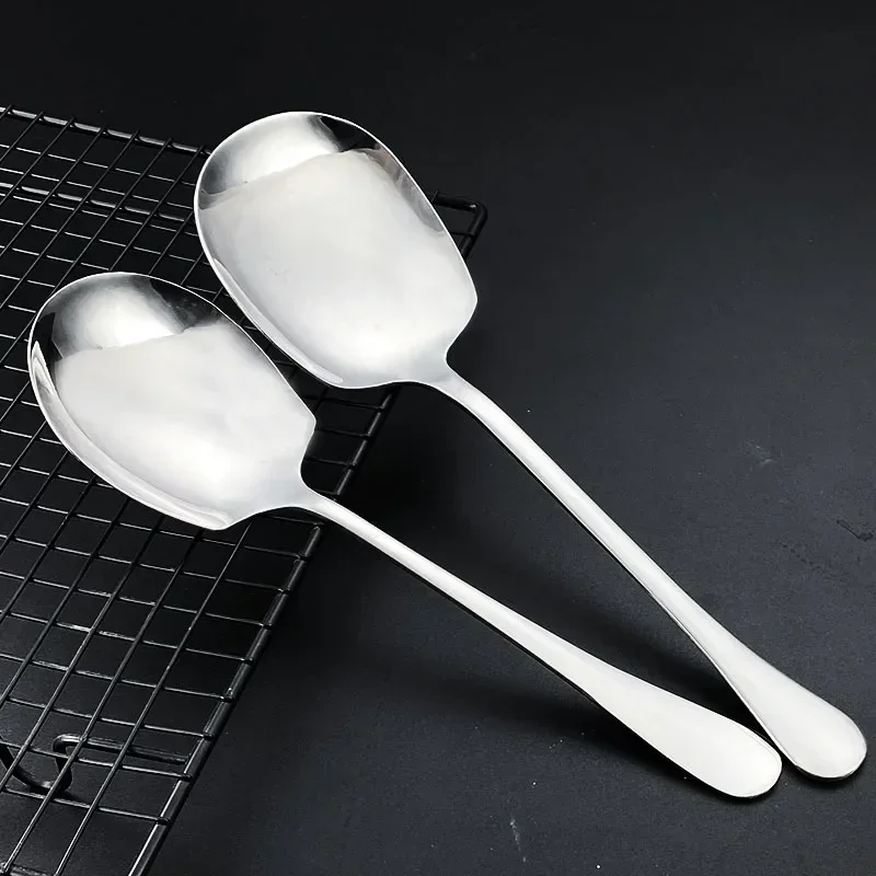 Long Handle Stainless Steel Scoop Thicken Soup Spoons Round Scoops for Dinner Spatula Spoon Cooking Serving Spoon Tableware