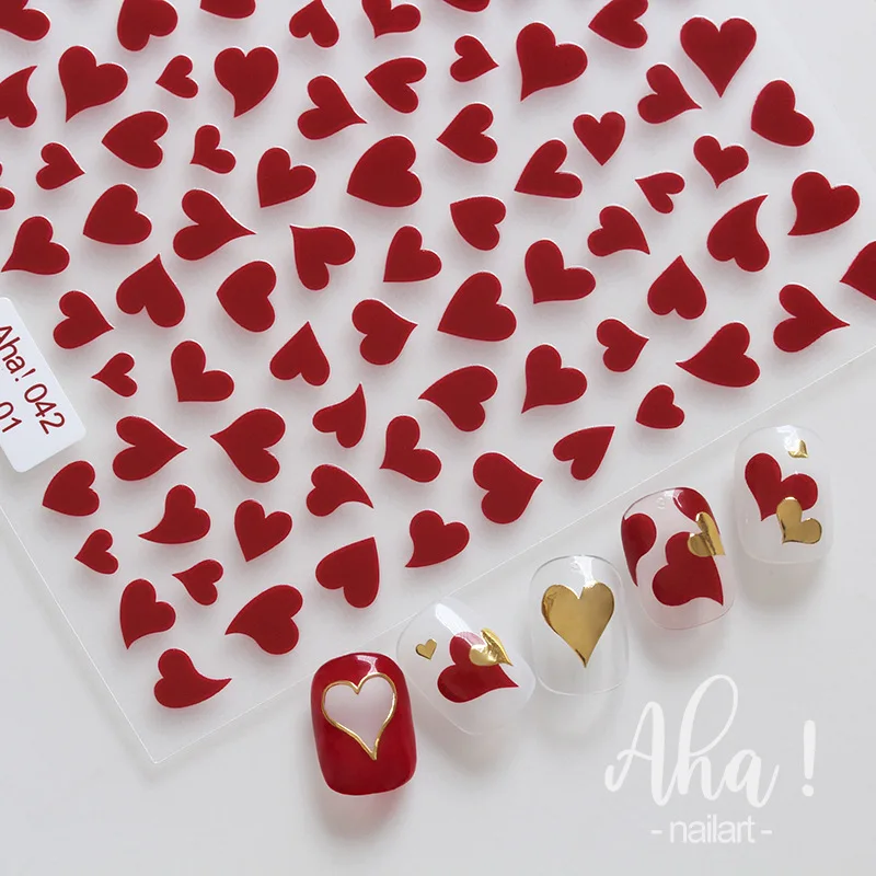 

1PC 3D Nail Stickers Red Heart Love irregular design Nail Art Decorations Heart Decals Manicure Accessories
