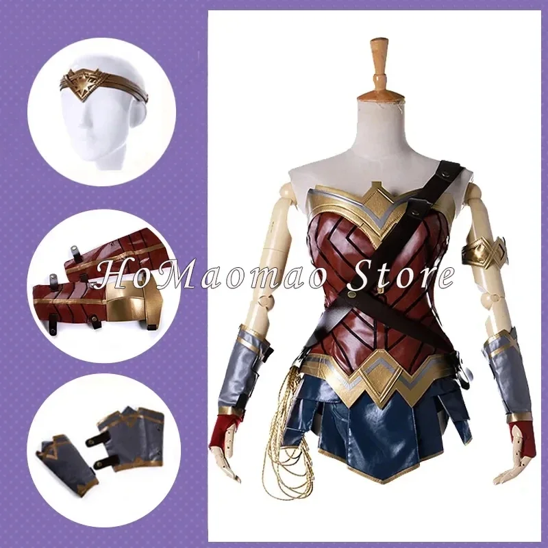 Christmas Wonder Cosplay Diana Prince Costume Adult Women Sexy Leather Slip Dress Suit Superhero Uniform Carnival Party Clothes