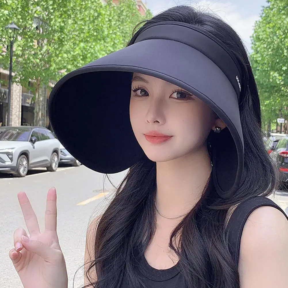Summer Women Sun Hat With Wide Brim Solid Color Ultralight UV Resistant Empty Toy Sun Shield Hat For Female