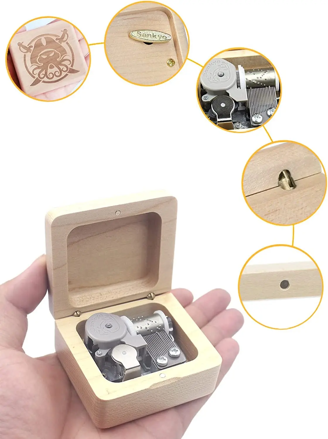 Sinzyo Davy Jones Music Box Vintage Wood Musical Boxs Gift for Birthday Valentine's Day Christmas Day Maple wood Box
