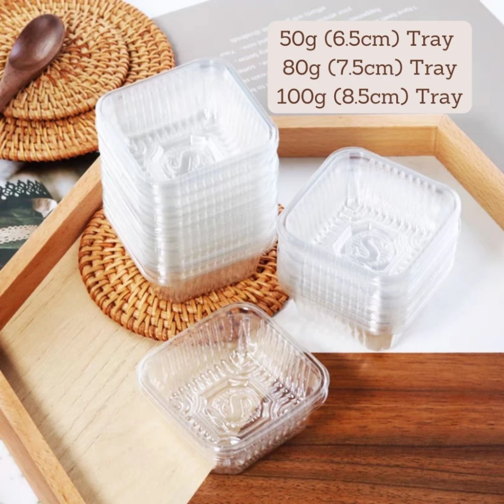 100 Stück quadratische Mondkuchen-Tabletts, Mooncake-Verpackungsbox ohne Deckel, Lebensmittelbehälter-Halter, goldfarbene Kunststoff-Kuchenbox für Kekse – Detail 8