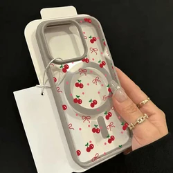 Red Cherry Bow Magnetic Clear Phone Case with Magsafe - iPhone 15 Plus (Gray)