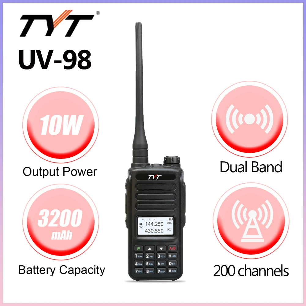 

TYT TH-UV98 Dual Band Walkie Talkie Transceiver 3200mAh 200 Channels FM Radio Amateur Radio 10-Watt