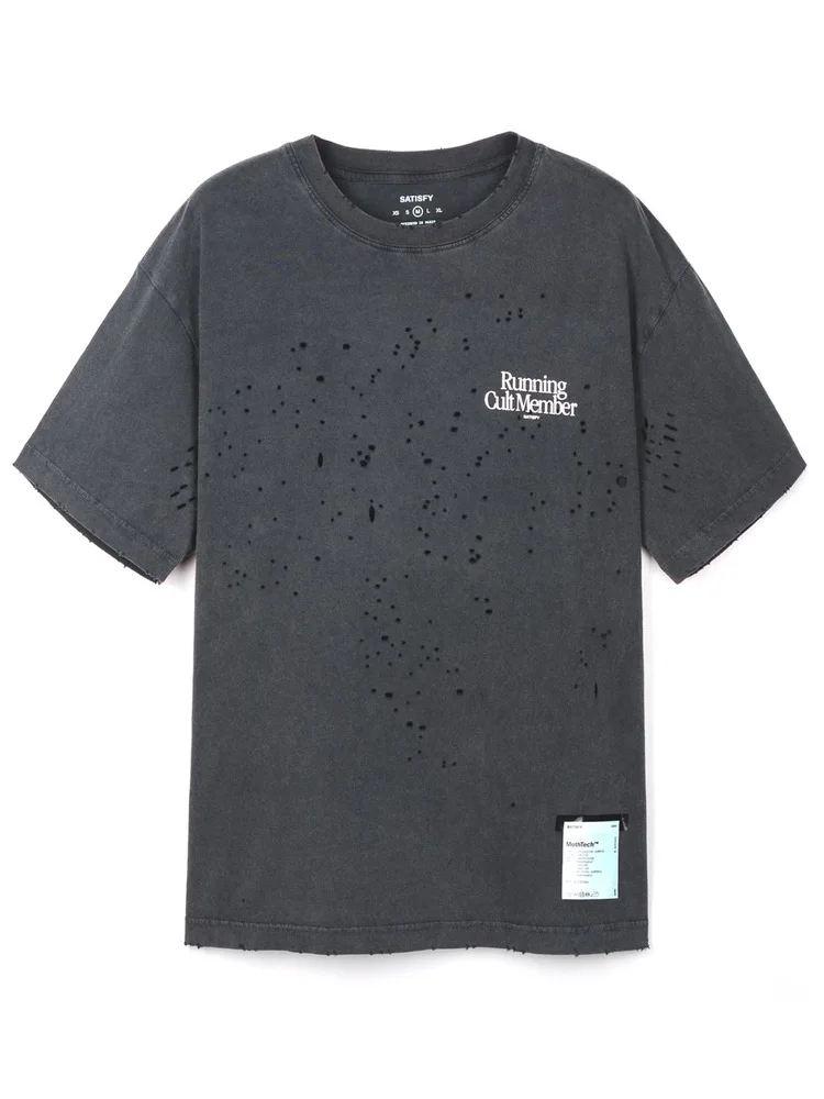 Trendy SATISFY Running MothTech Muscle round Ne Distred Pure Cotton Printed ort Sve T-irt Casual Loose Fit Youth ...