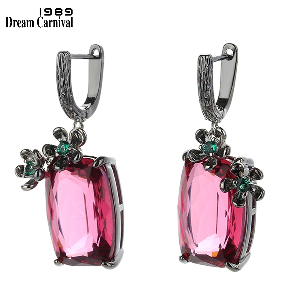 DreamCarnival1989 New Arrive Women Flower Dangle Earrings Baroque English Hooks Dating Fuchsia Zirconia Jewelry Wholesale WE4212