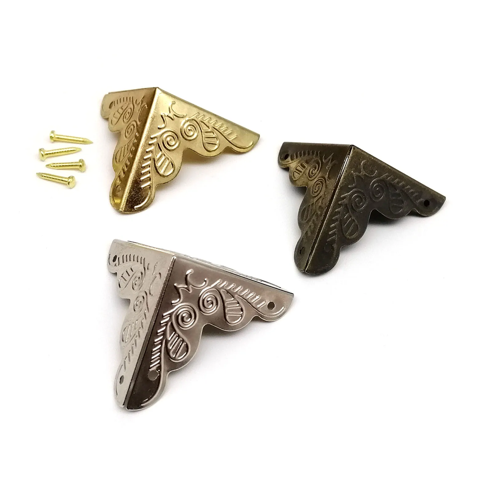 Decorative Antique Brass Bronze Golden Silver Jewelry Chest Wine Gift Box Wood Case Corner Protector Cover Guard 12pcs wood box feet protector furniture corner protector decorative corner cover
