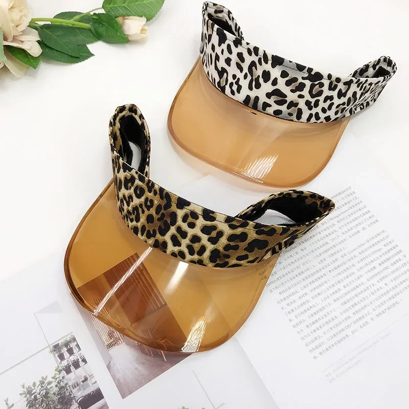 Summer Women Men Sun Hats Leopard Transparent Empty Top Baseball Caps Plastic PVC Sunscreen Visor Cap Bicycle Women's Hat baseball caps sun hat sun protection hat empty top hat
