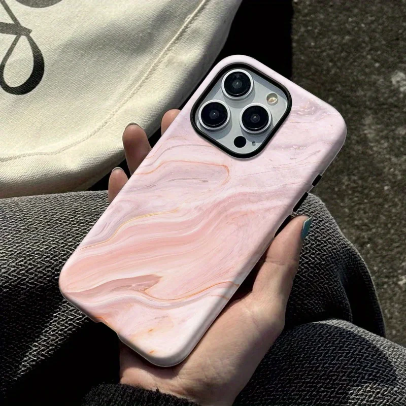 Luxury Pink Marble Pattern Dual-Layer Phone Case