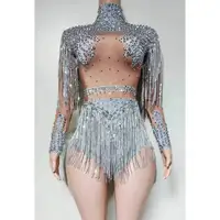 Birthday Party Nightclub Dj Stage Performance Costume Women Sparkly Rhinestone Sequin Tassel Stretch Bodysuits - Image 3