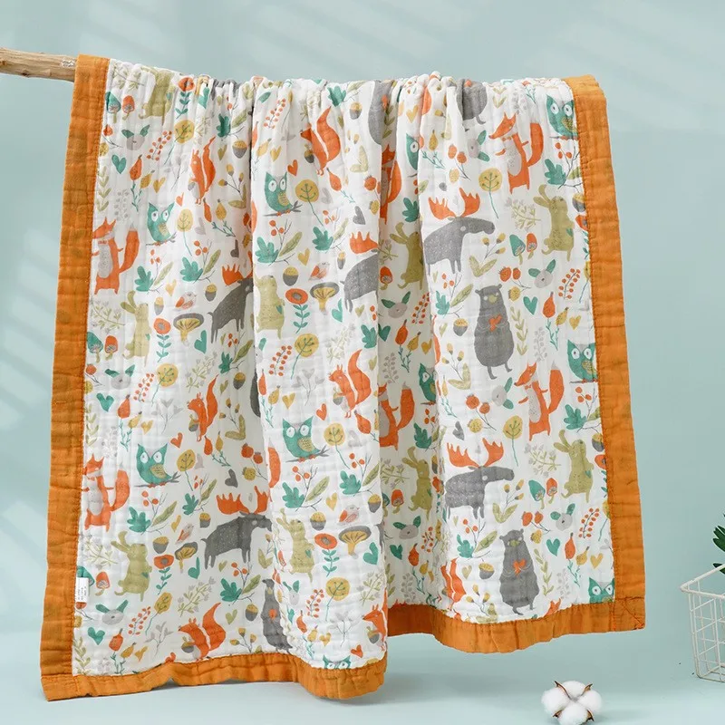 6 Layers Muslin Cotton Baby Receiving Blanket Infant Kids Swaddle Wrap Blanket Sleeping Warm Quilt Bed Cover Muslin Baby Blanket 4