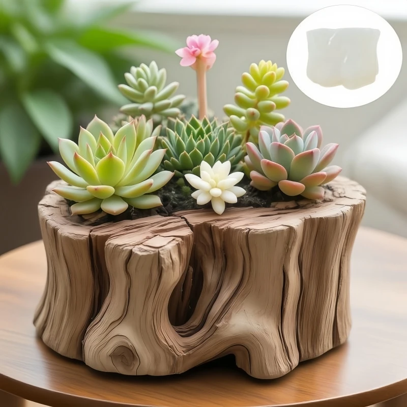 나무 그루터기 모양 다육 식물 화분 레진 실리콘 몰드 수납함 석고 몰드 DIY 공예 및 홈 데코용