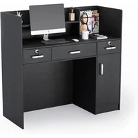 Modern Reception Desk with Counter and Storage Shelves Reception Room Desk (Black)  18.9"D x 43.7"W x 47.2"H 1