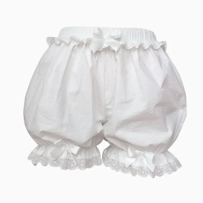 White Ruffles Knickers Women Girl Kawaii Panties Cute Lace Bowknot Lolita Safety Shorts Pants Elastic Vintage Victorian Bloomers