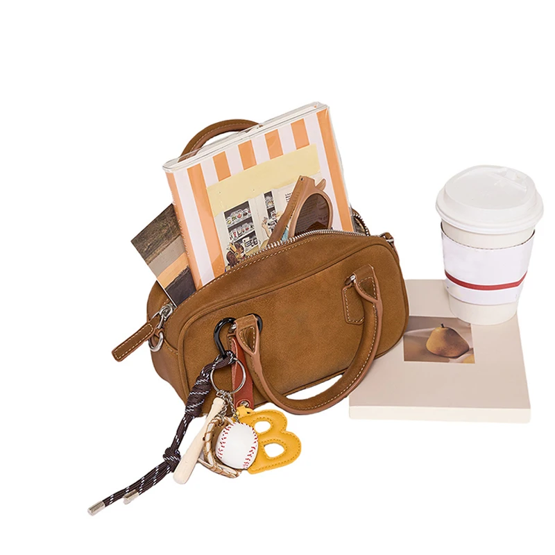 Miu Series American Style Baseball Keychain PU Leather Letter B Backpack Pendant