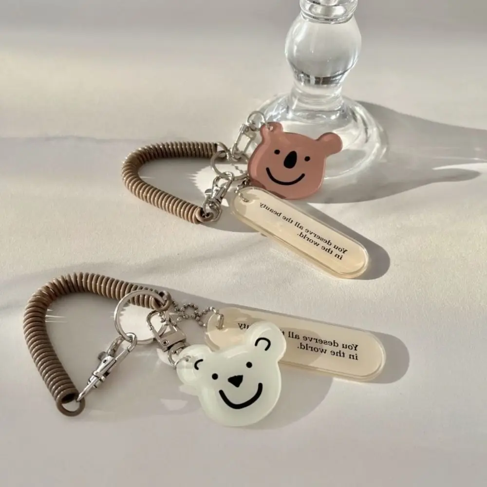 Korean INS Bear Bag Charms Key Chain Girls Acrylic Cute Spiral Spring Coil Pendant Retractable Key Holder Lanyard