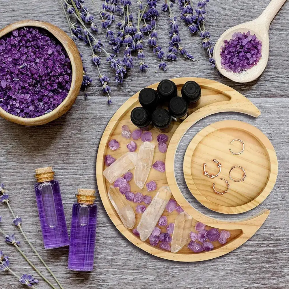Storage Tray Elegant Moon Star Wooden Jewelry Tray for Desserts Parties Smooth Edge Serving Plate for Ramadan Decorations Gifts 5